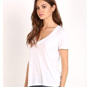 NWT Splendid XS Jersey V Neck T-Shirt Top White Supima Modal Cotton Minimalist